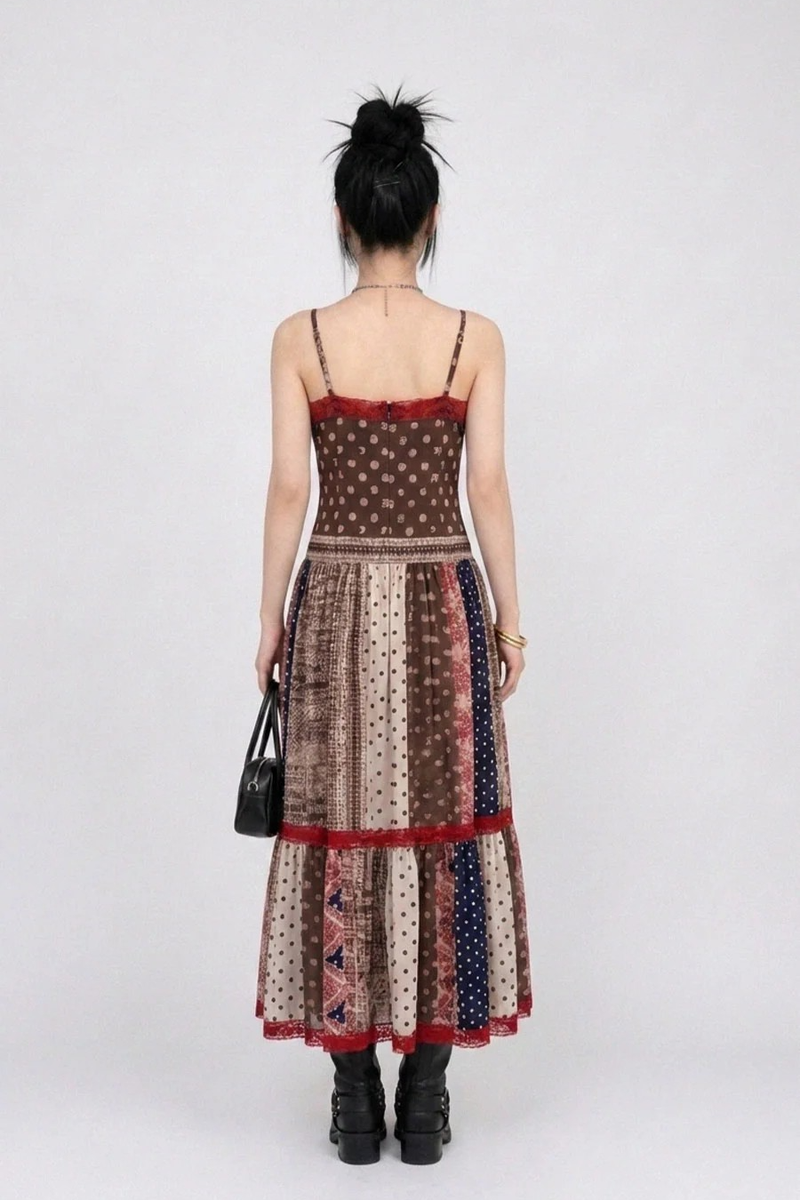 ETHNIC PATCHWORK LACE MAXI DRESS