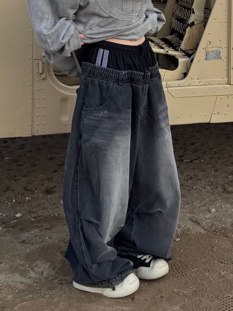 double waist denim pants