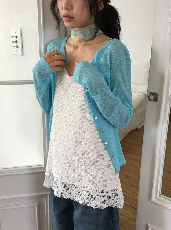 Macy Summer See-Through Ribbed Slim-Fit Cardigan