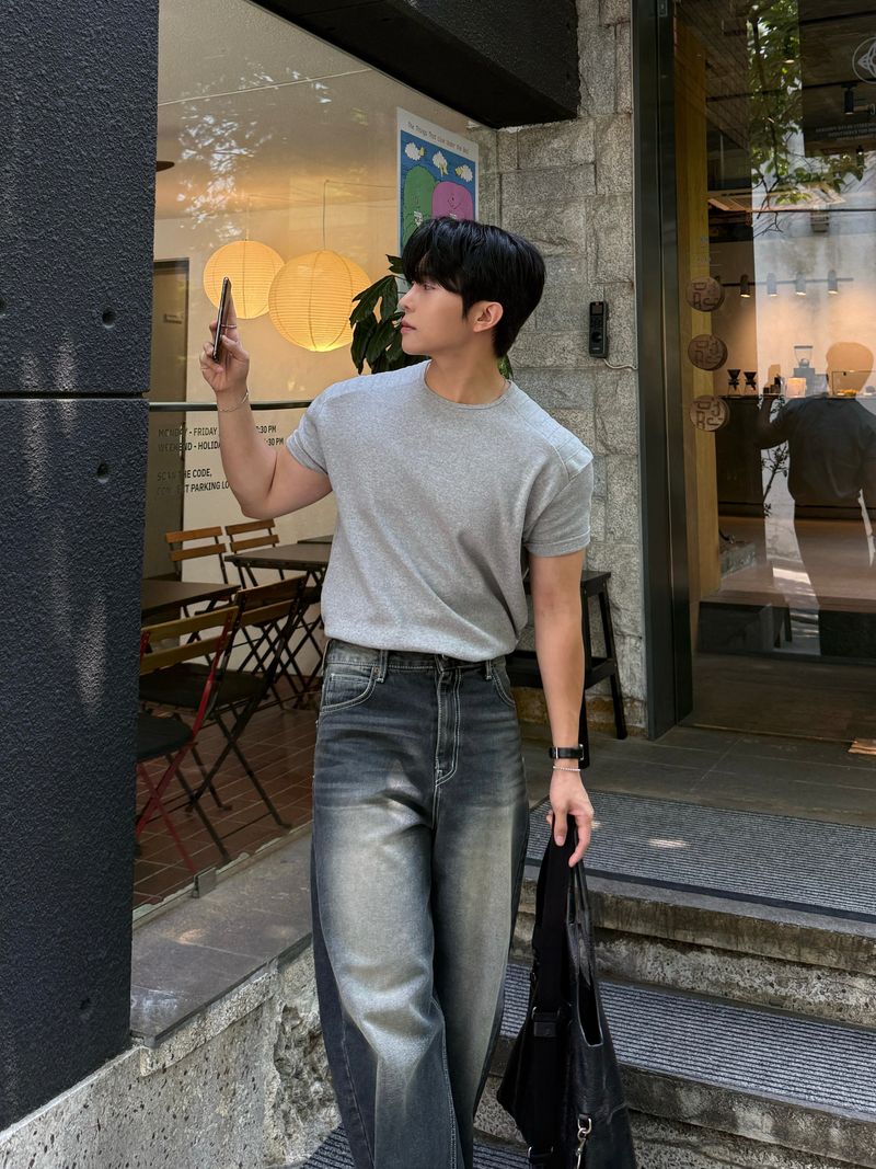 Cove banded wide denim pants