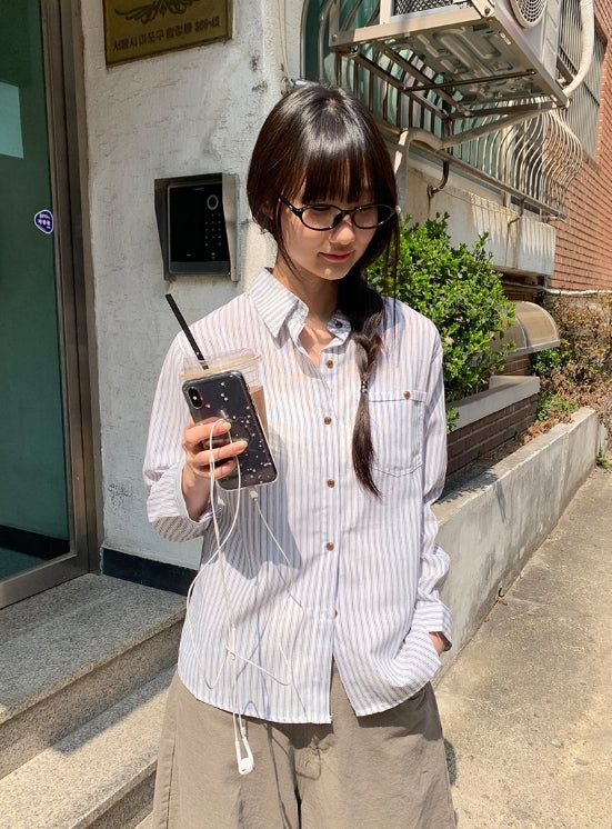 BAON（バオン）の「ハイチェボーダーベーシックポケットシャツ（トップス）」