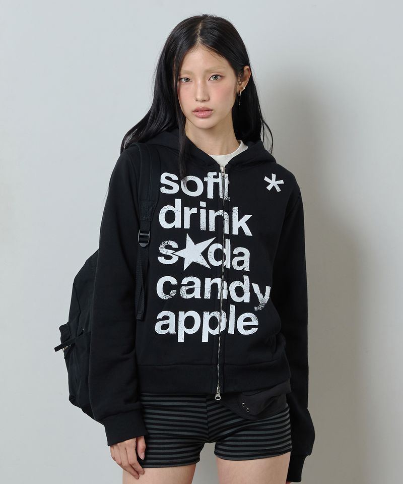 ODDSTUDIO（オッドスタジオ）の「Soft Drink Star Typo Hoodie Zip-up - BLACK（Tops）」