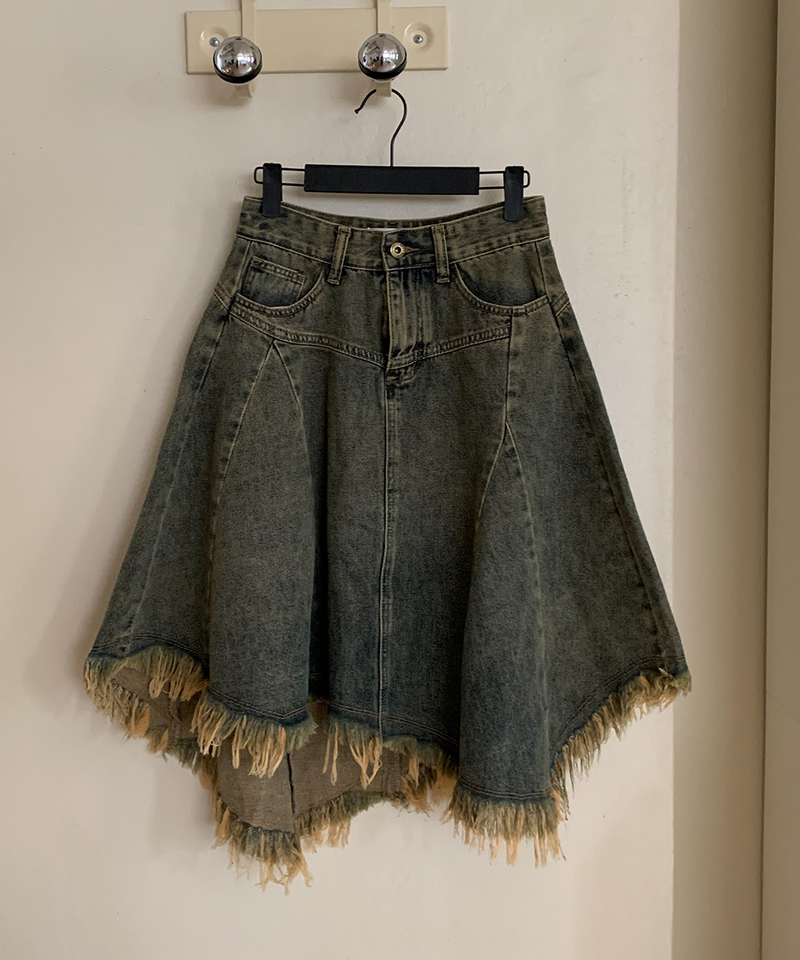 Nairo Unbalance Denim Surgery Midi Skirt