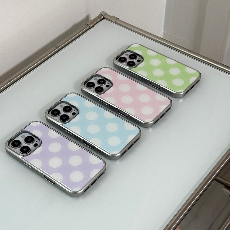 [MADE] silver big dot epoxy bumper case - strawberry milk