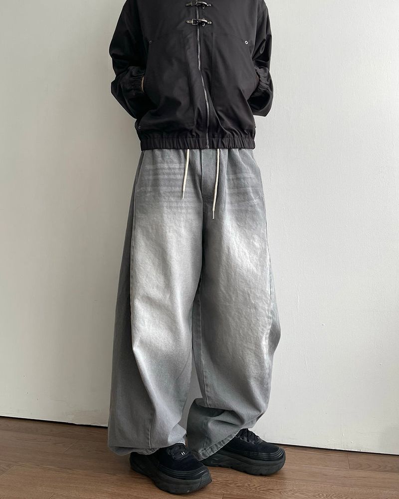 Cement Curved Denim Pants