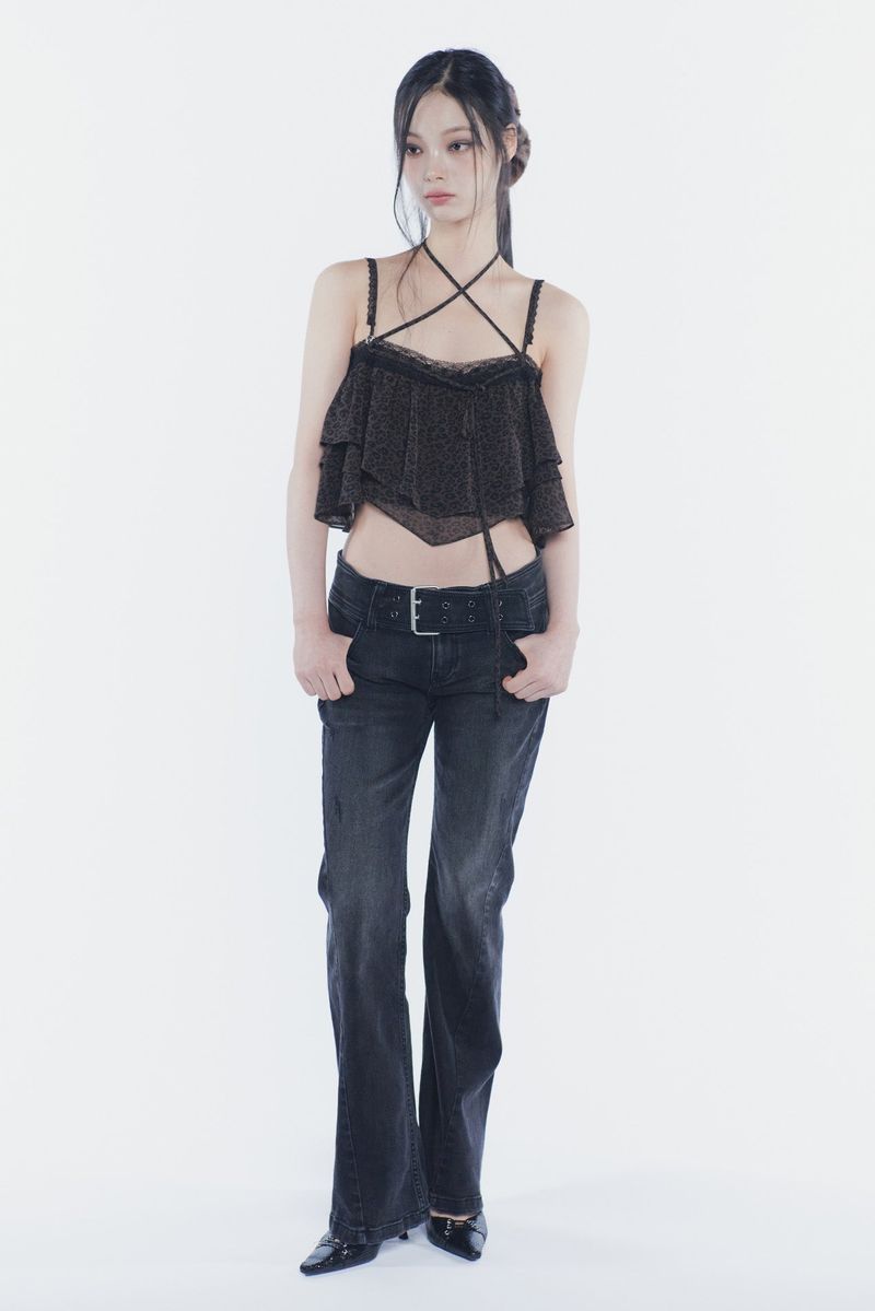 VERA BELTED BOOT-CUT DENIM black