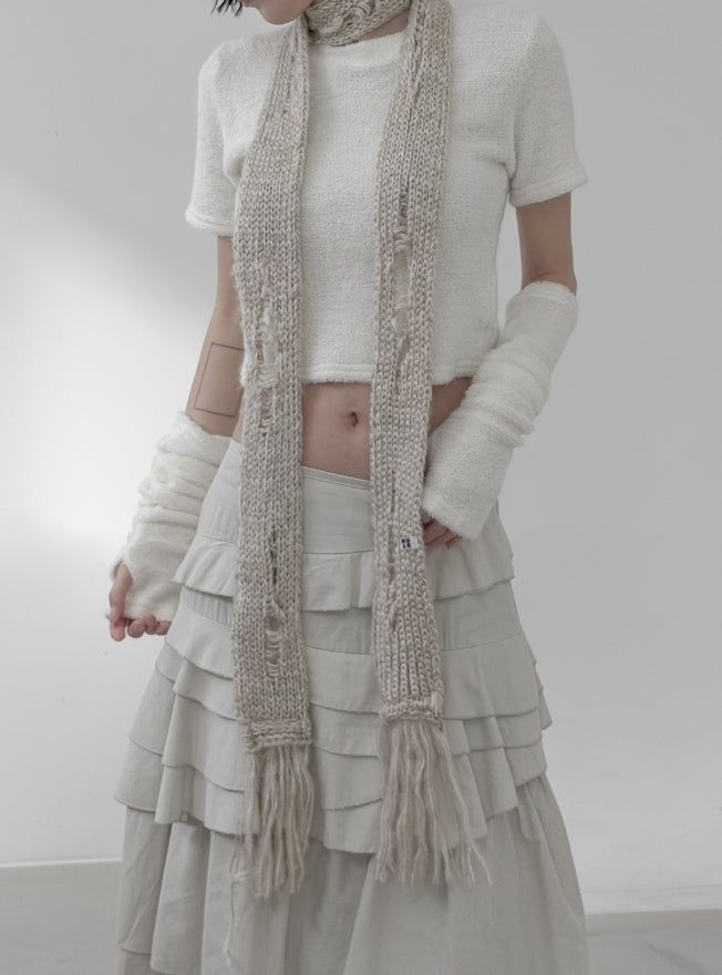 Bocashi Damage Knit Slim Long Muffler