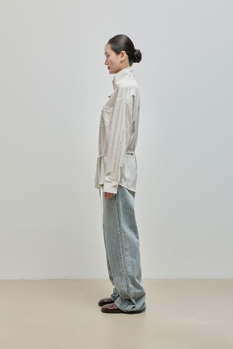 Urban High-neck String Shirt_Ivory