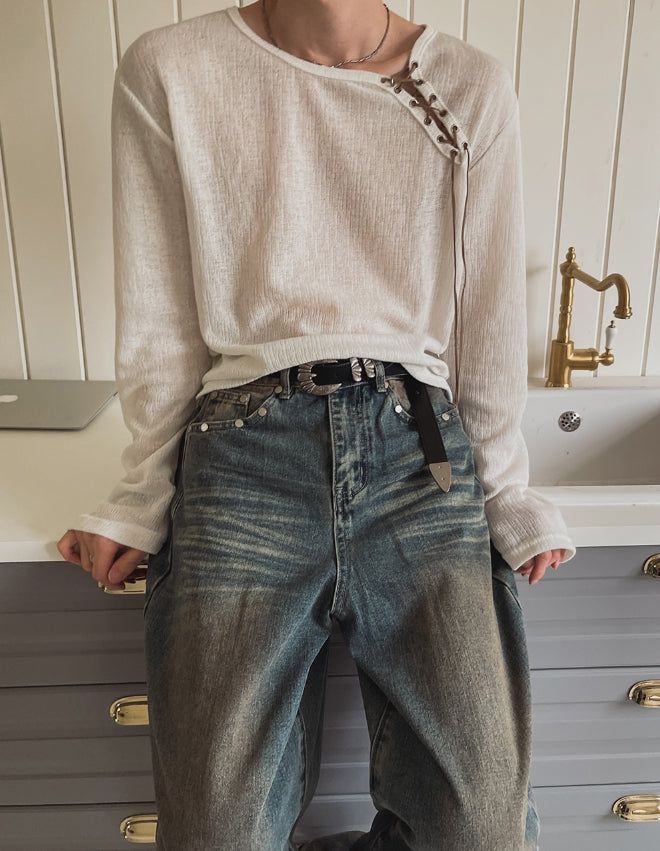 26SS★ [PLAN MADE] Loop Lace-up Boat Neck Knit
