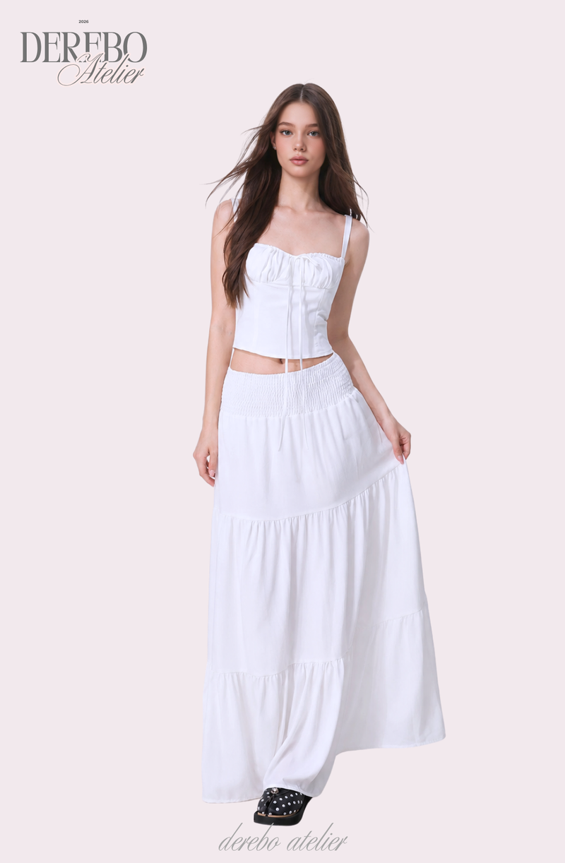 Shirring bustier long skirt set-up (set)