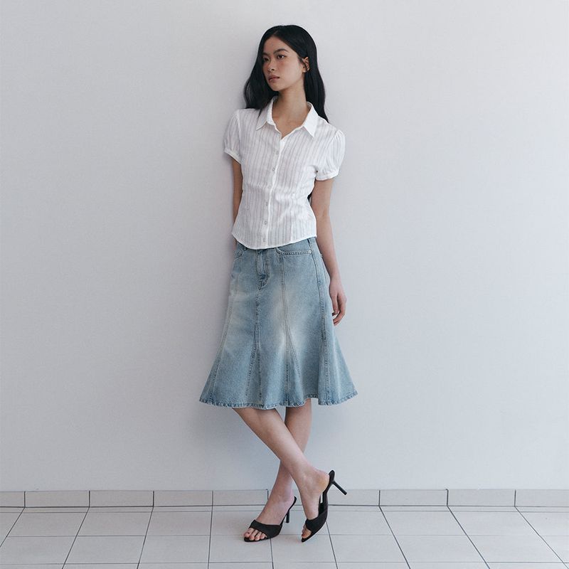 C PANEL-FLARE DENIM SKIRT_LIGHT BLUE