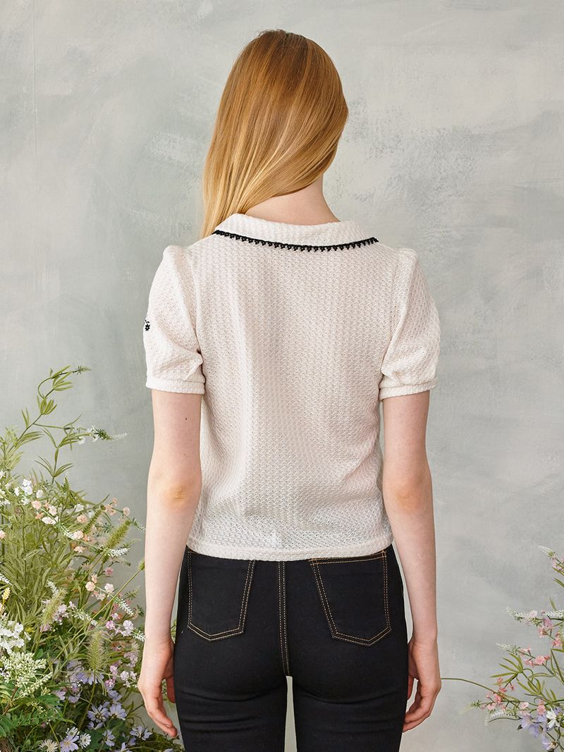 Black Flower Round Collar Knit
