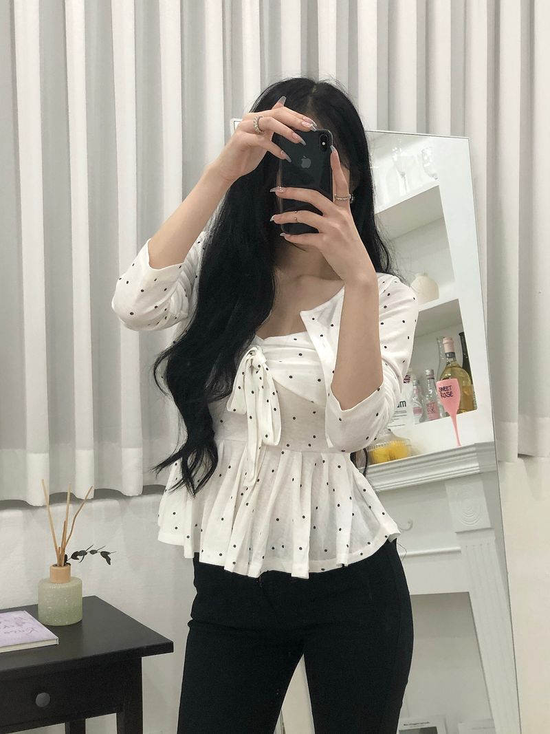 Dot Ribbon Top & Cardigan