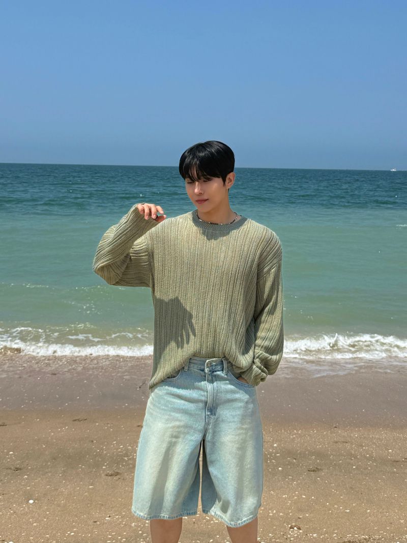 Ocean washing bermuda denim pants