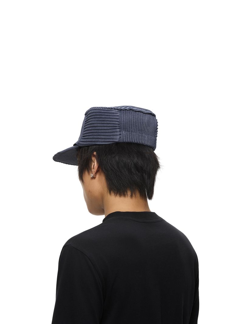 Pleated Flat Top Stretch Baseball Cap-Denim Blue