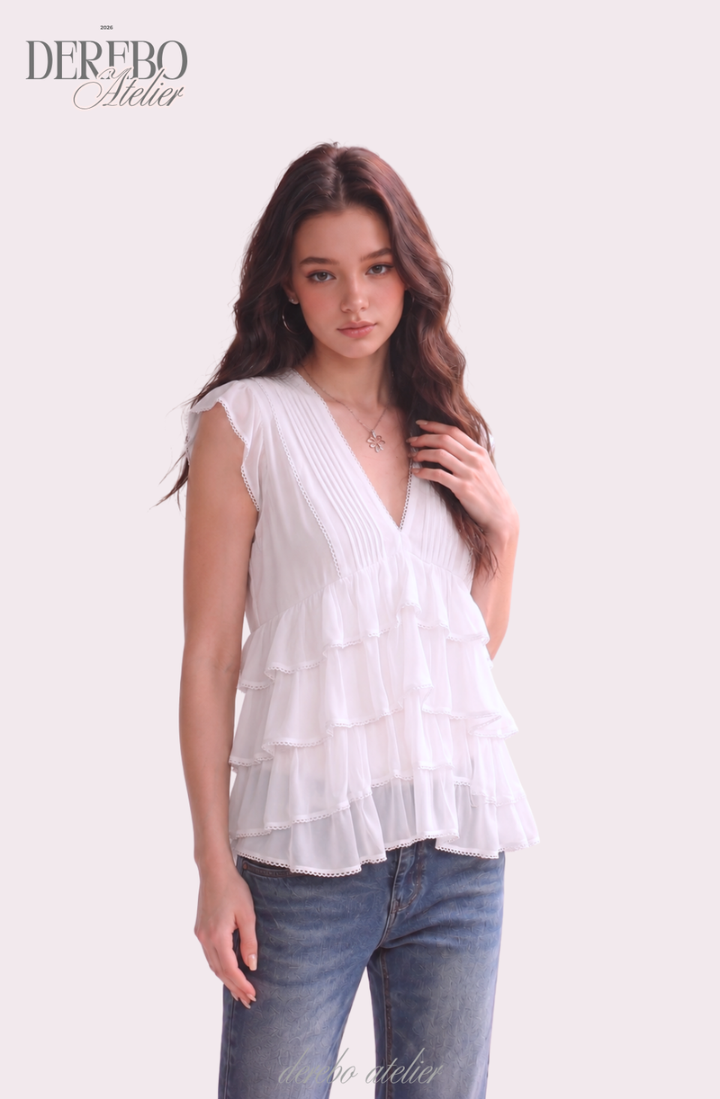 Lady Frilled Chiffon V Blouse