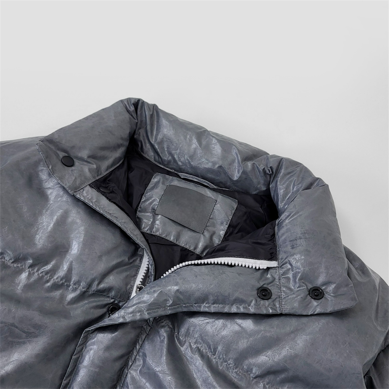 Cracked Nuptse Metallic Short Puffer Jacket