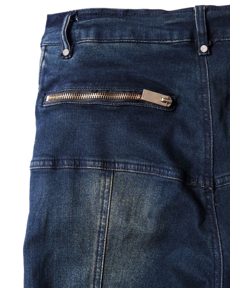 PADDED FLARED BLUE DENIM PANTS
