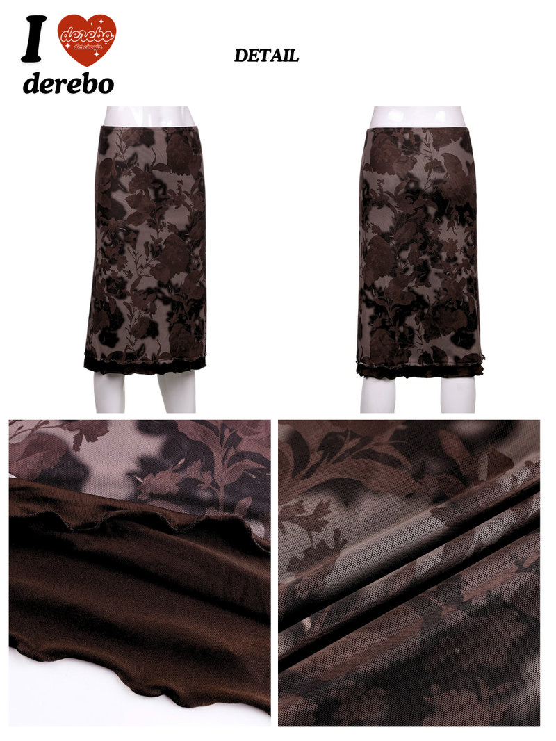 burgundy flower midi skirt