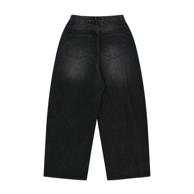 Front Pintuck Wide Denim Pants - Black