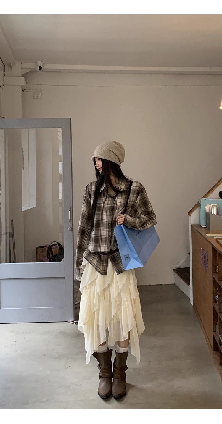cake chiffon unbalanced midi skirt
