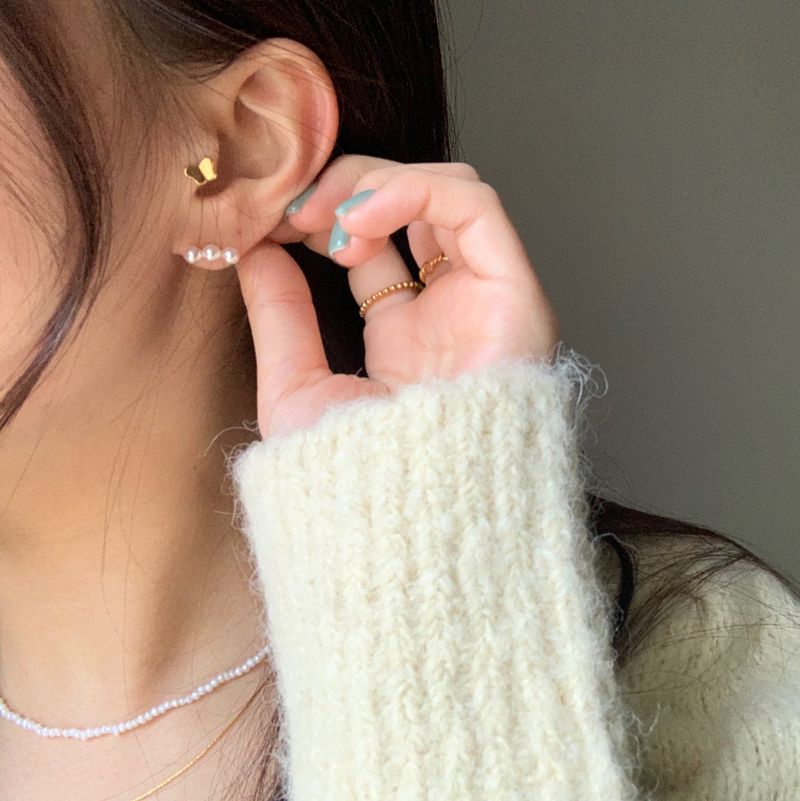  (silver925) スリーパールピアス *gold