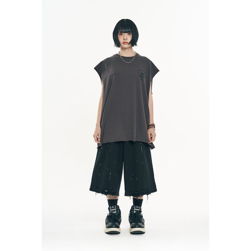 Raw-cut box sleeveless - Charcoal