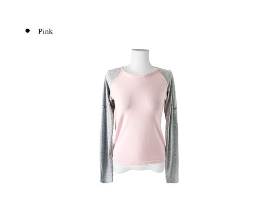 Sami Check Button Raglan Roll-Up Long Sleeve T-Shirt