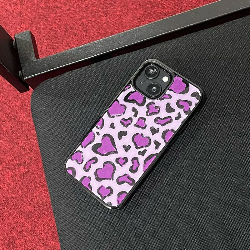 [MADE][Glass Bumper Case] Heart Leopard Drawing Case ⋆ Purple