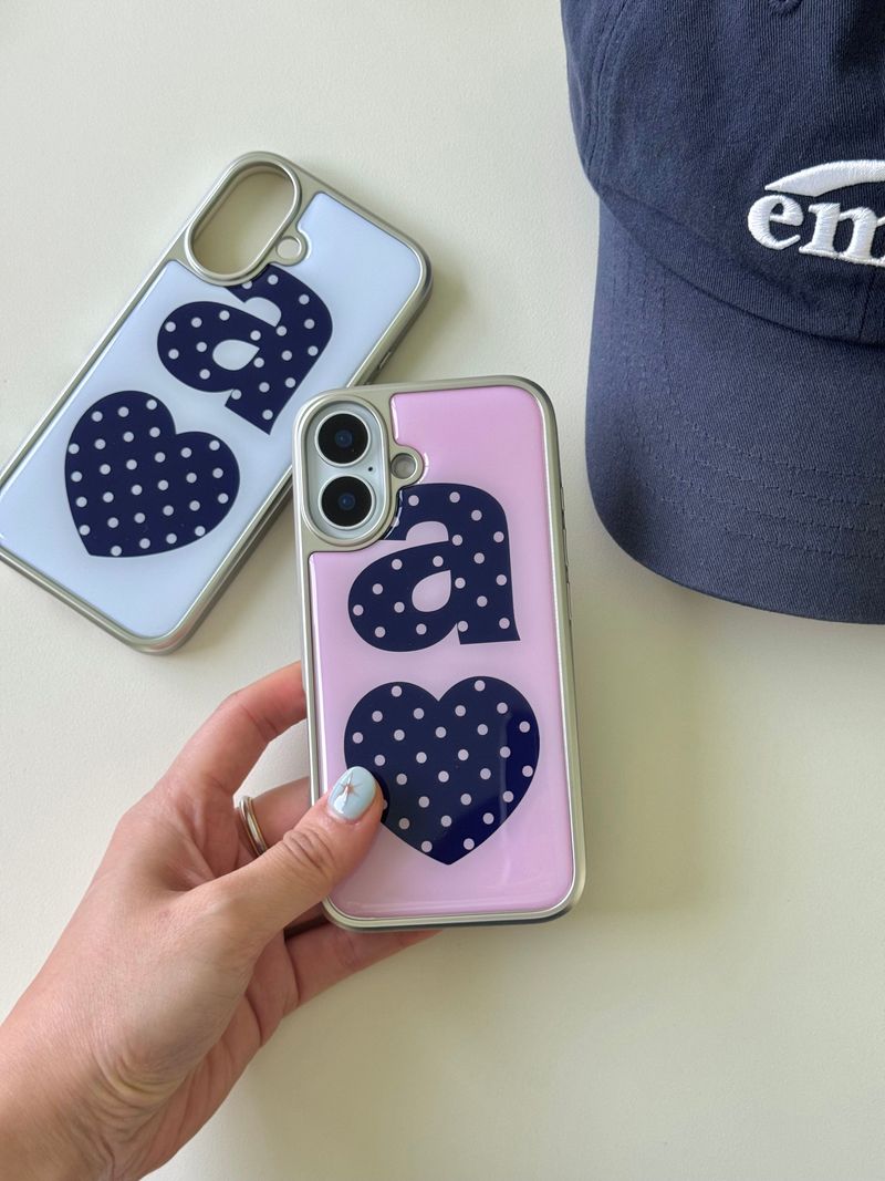 NAVY DOTTY LOVE PINK Silver Epoxy Case