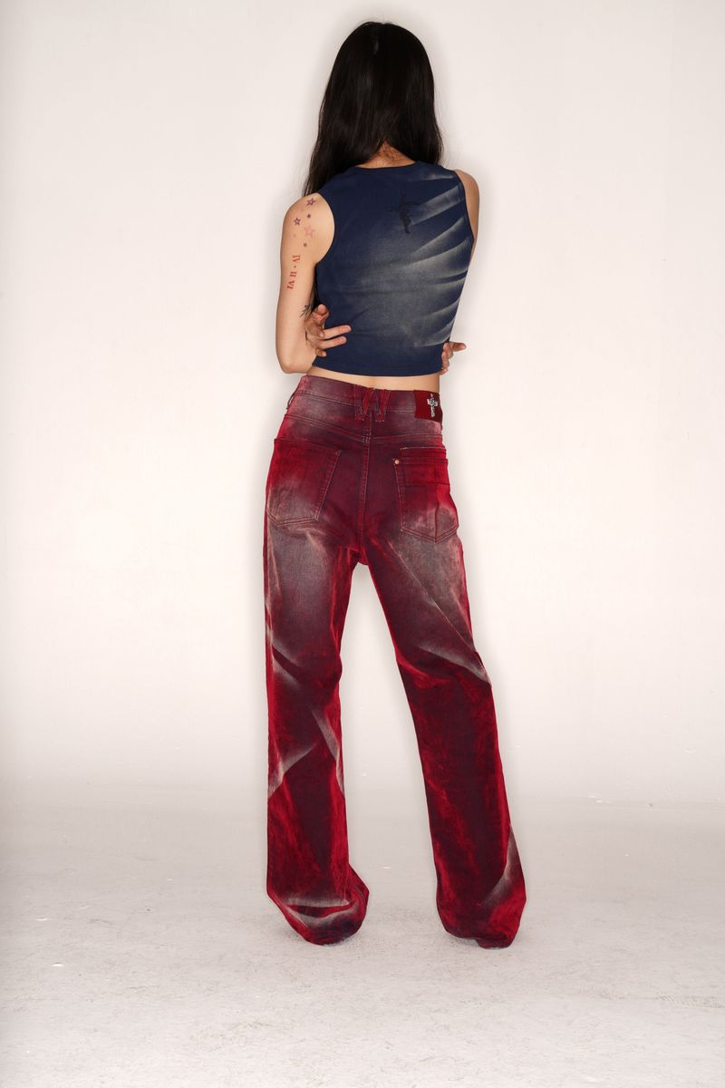 【Keshi】NEVADA WASHED FLOCKING DENIM JEANS