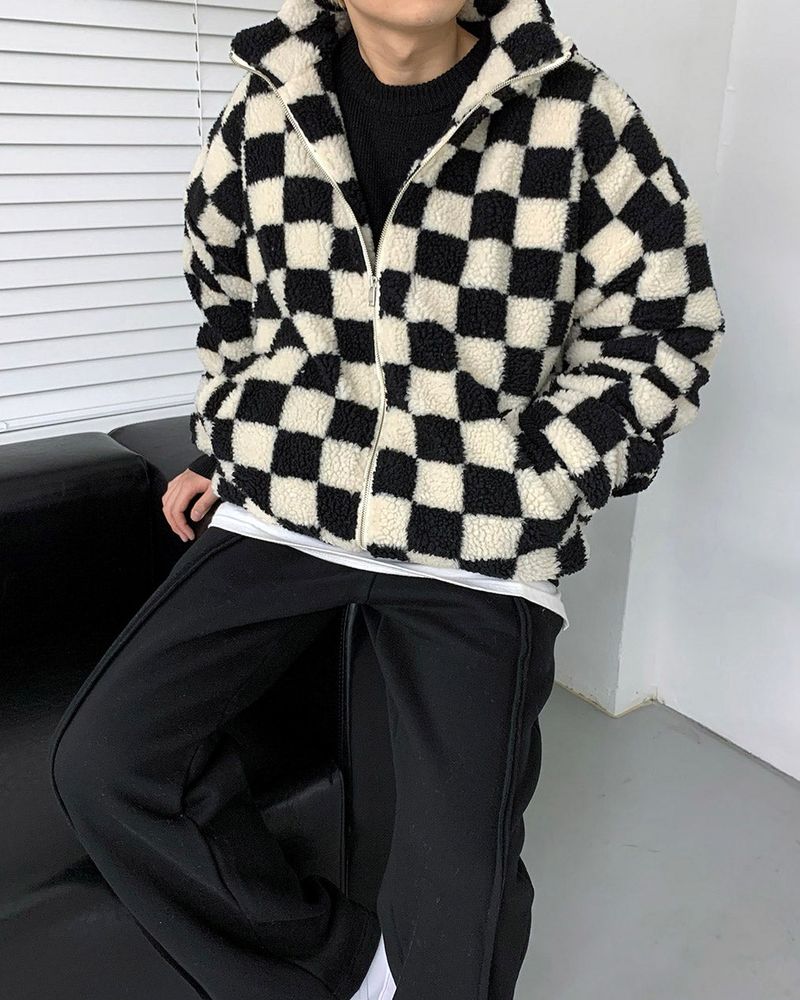 UI Wool Check Turtleneck Zip-Up (2 colors)