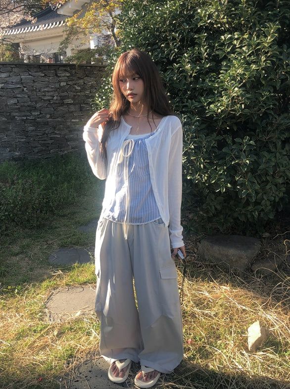 Tessie See-through Ribbed Round Cardigan