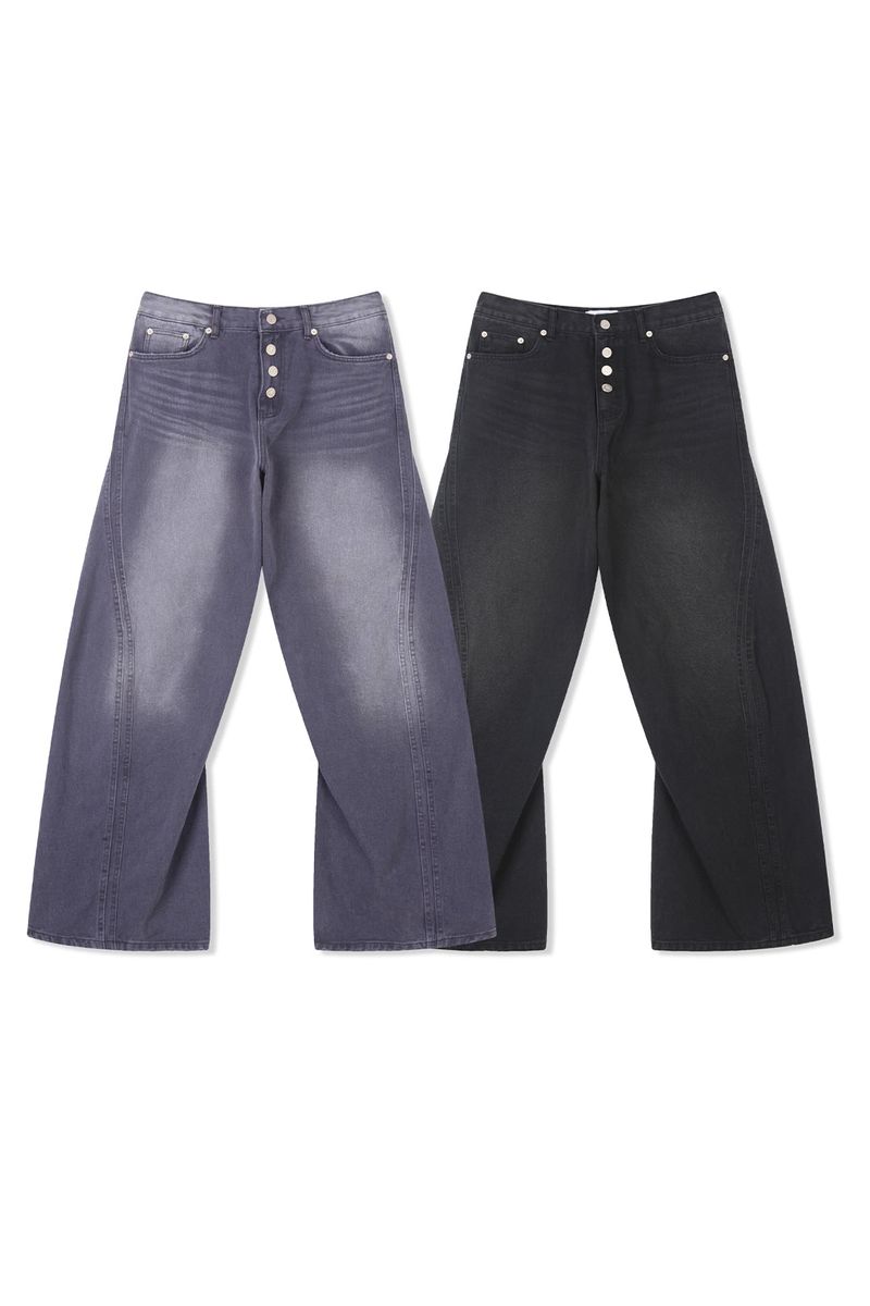 Button-fly wide denim pants