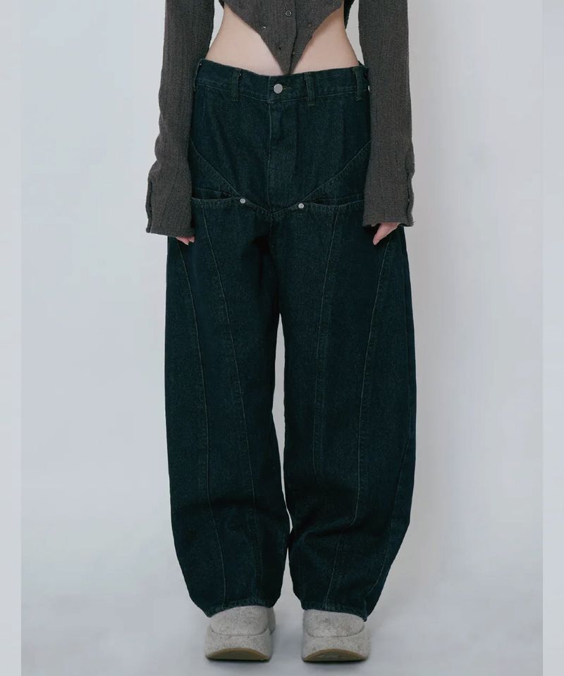 COLOR BLEACH WIDE DENIM PANTS