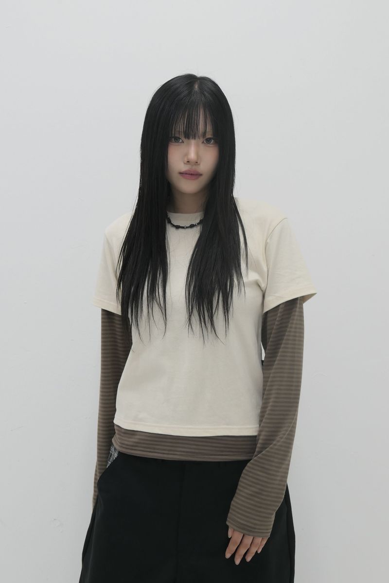 BP2 DISORDER（ビーピートゥーディスオーダー）の「 Layered Stripe Crop T-Shirt Yellow（Tops）」