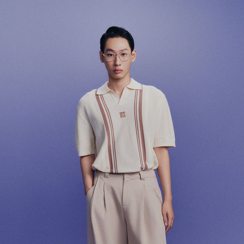 DVRK（ダーク）の「DVRK PRIVÉ STRIPED PATTERN POINTELLE KNITTED POLO - CREAM（Tops）」