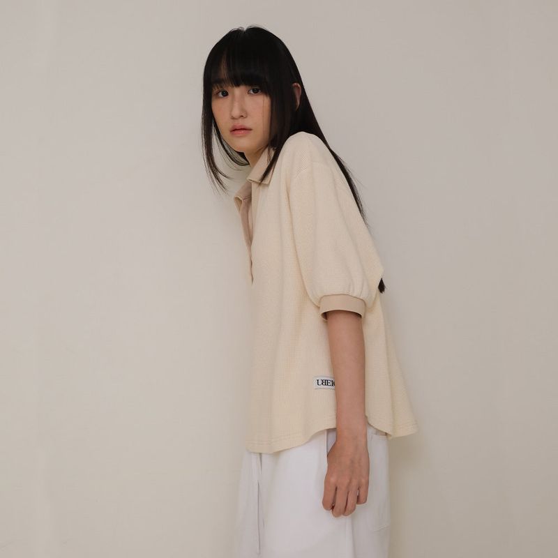 Cream Half Open Collar Tee