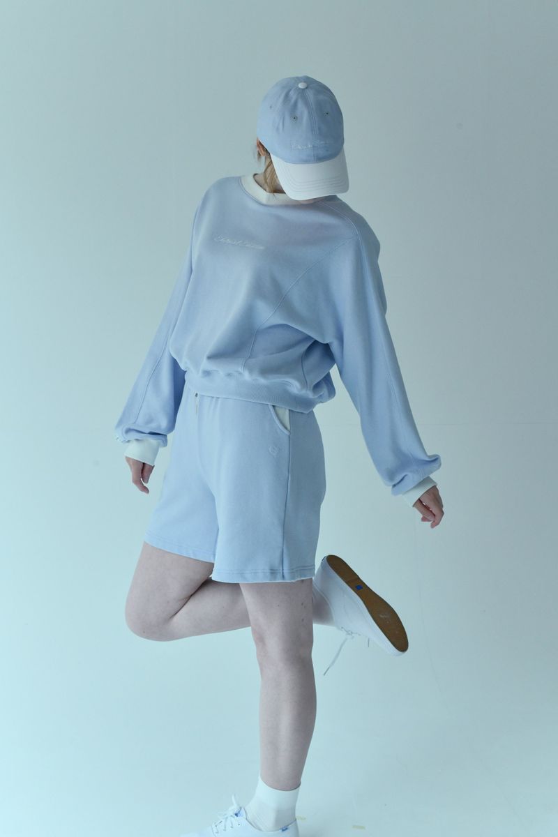 CONTRAST SLIT SHORT SWEATPANTS (LIGHT BLUE)