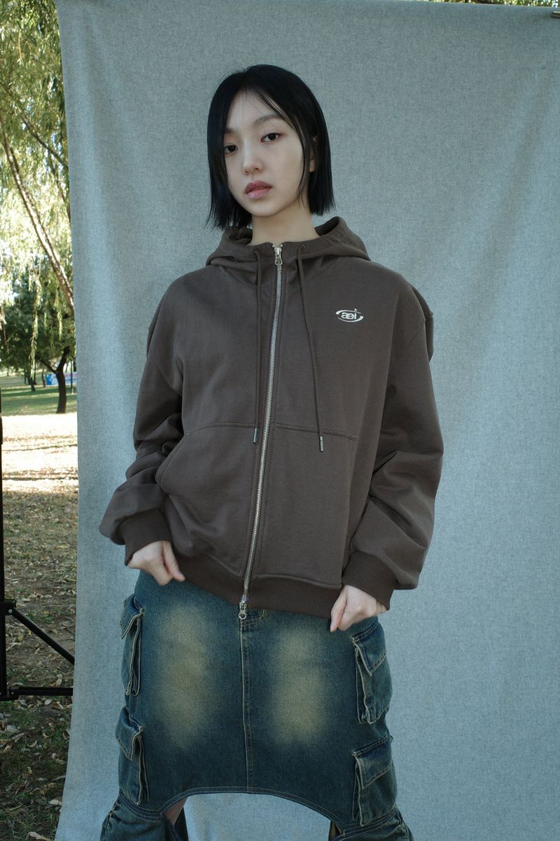 LAYERED STRING HOODIE ZIP-UP [BROWN]