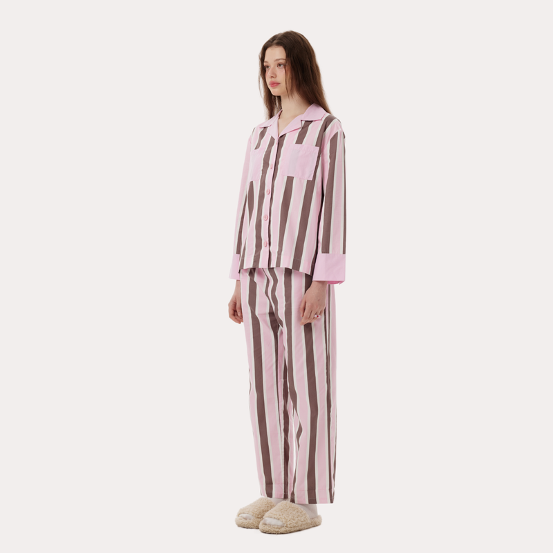 Pink Contrast Stripe Pajama Set