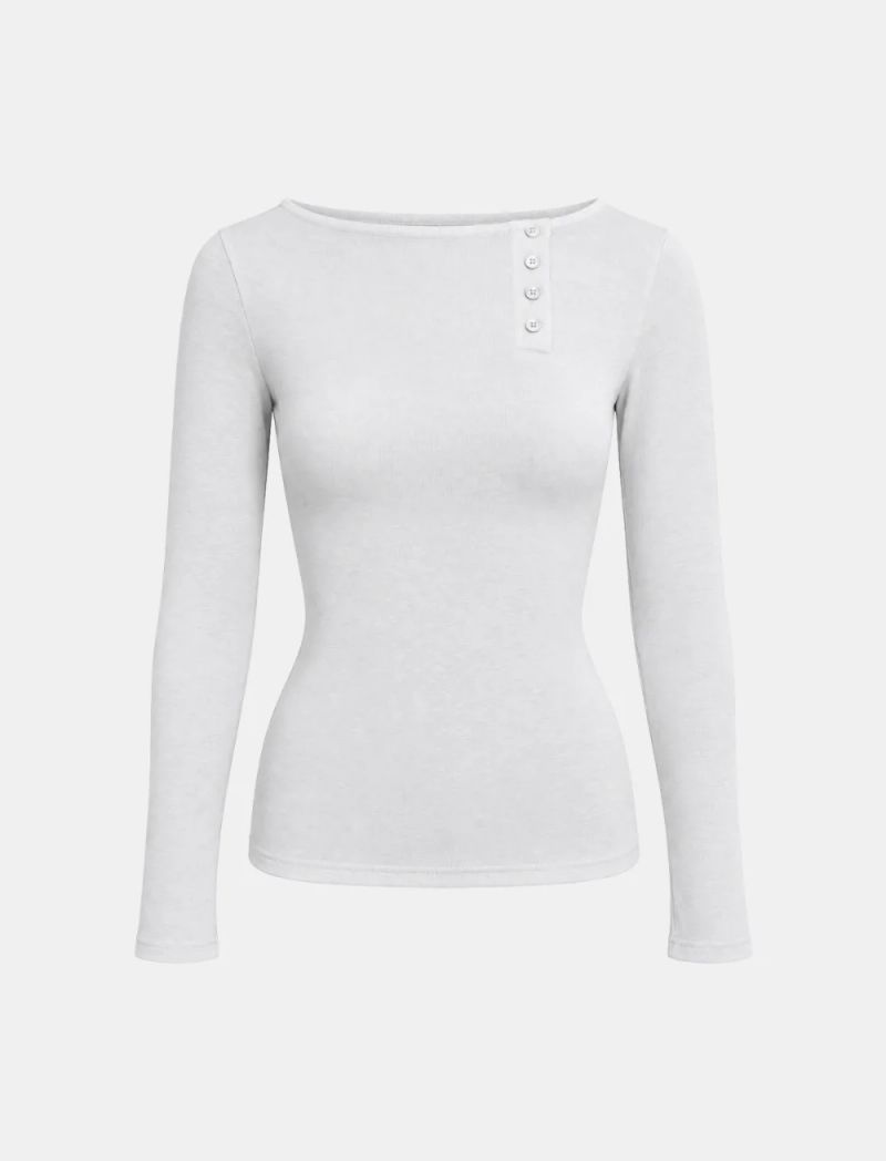 Ellie Henley-Neck Slim Long-Sleeve Top