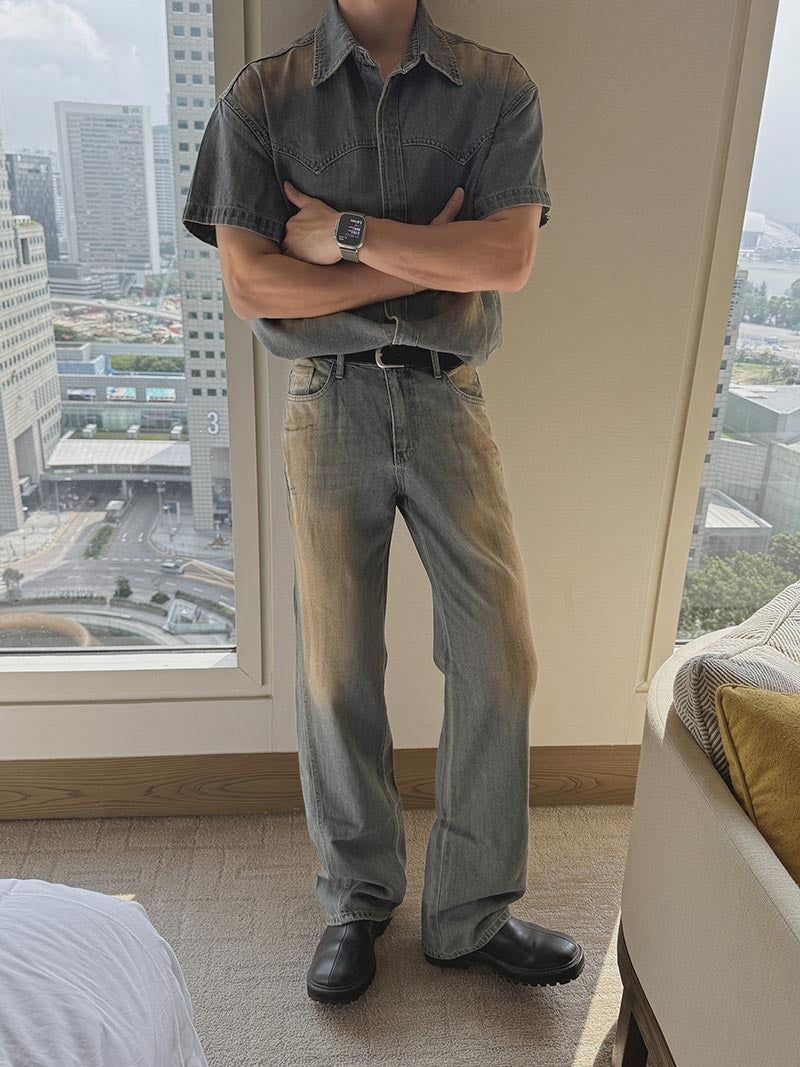 ASCLO（エジュクロ）の「[A-P0299] オイルウォッシュセミブーツカットデニムパンツ (2色)（Pants）」