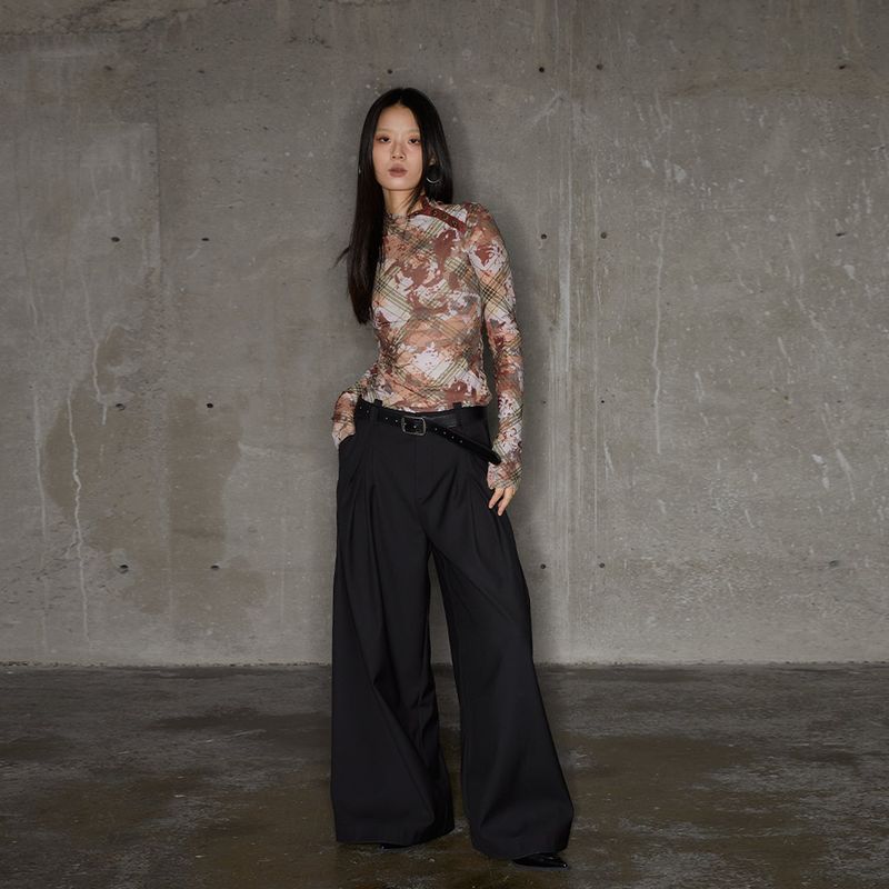  original three-dimensional pleated wide-leg suit trousers