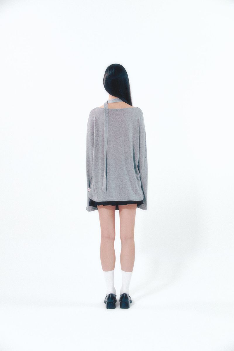 Knit Tie Long Sleeve Set Gray