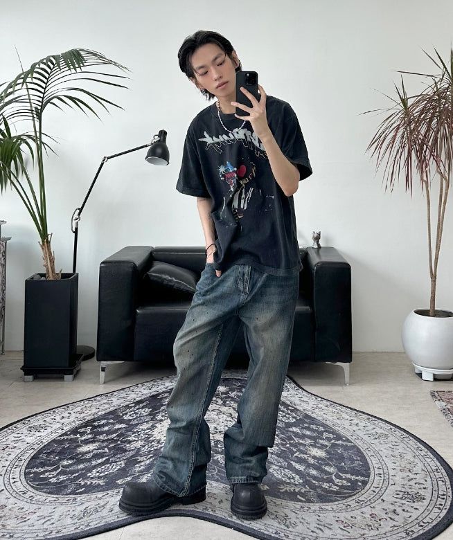 Riken Oil Washing Flare Jeans