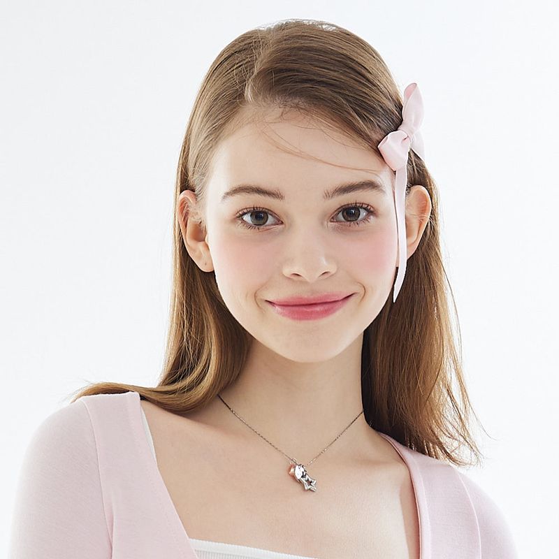 [SET] Satin Mid Ribbon Hair Clip Pins_Pink