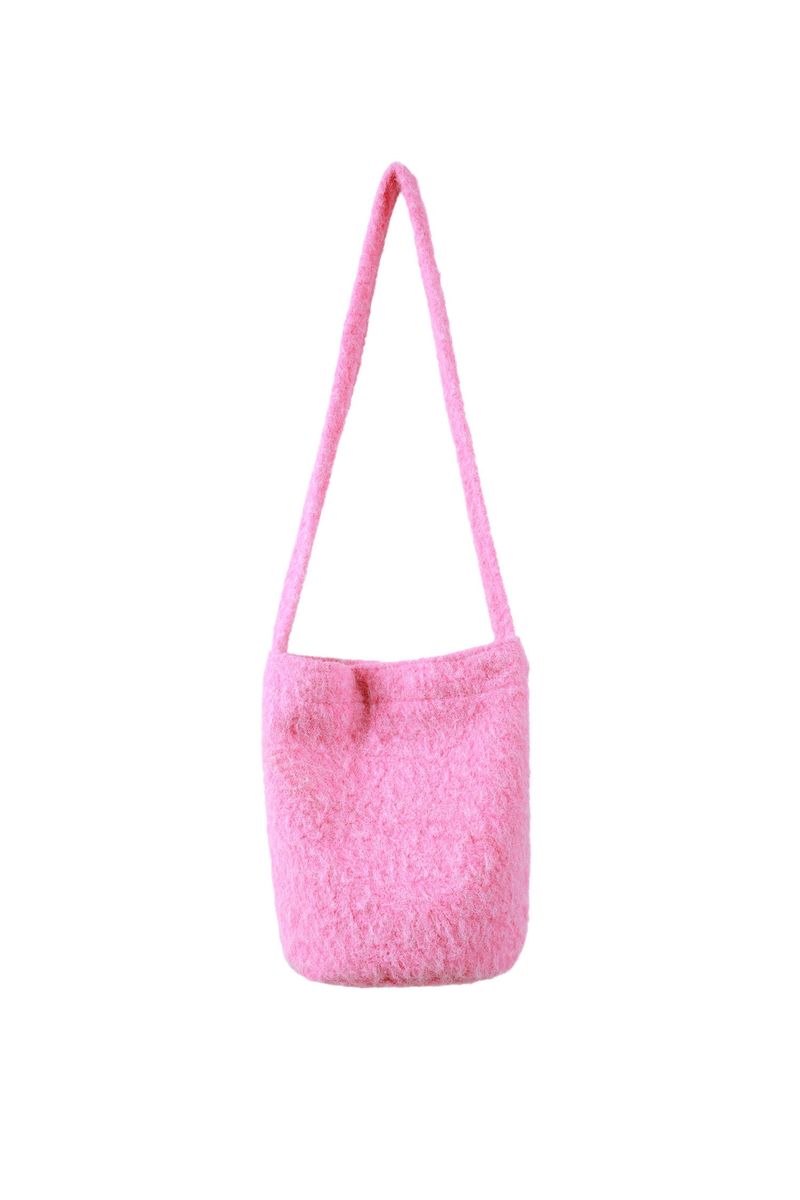 Vivid Hair Wool Shoulder Bag [Pink]