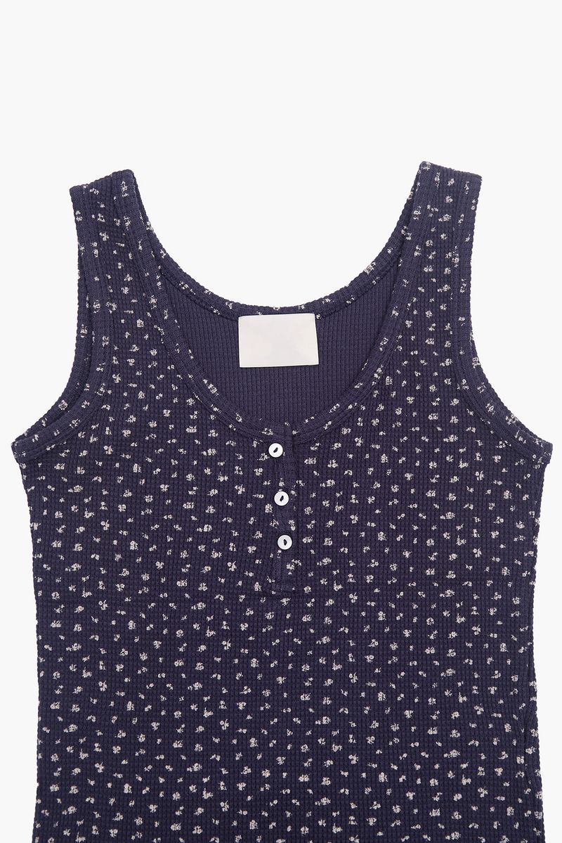 Flower waffle henley sleeveless