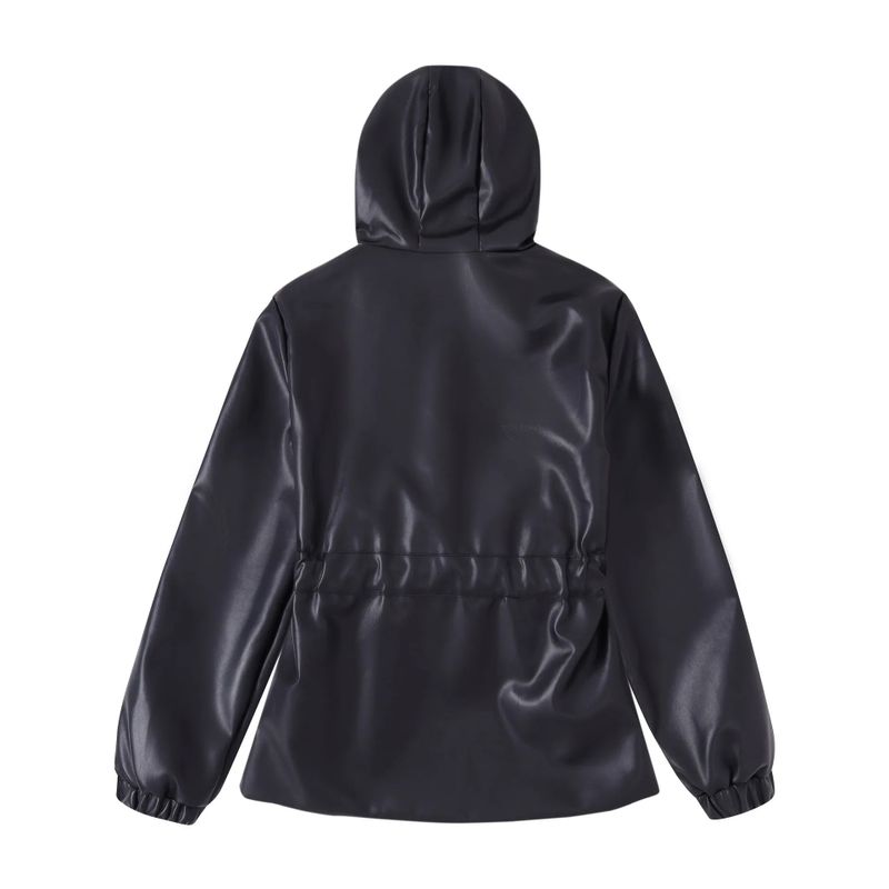 Waist Drawstring Leather Hood Jacket
